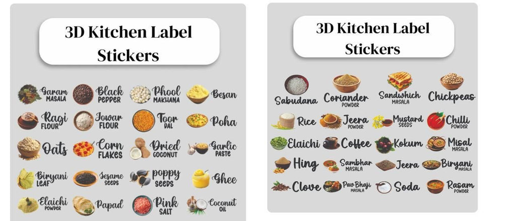 Waterproof Kitchen Spice Jar Label Stickers (Pack of 1 - 60 Stickers)